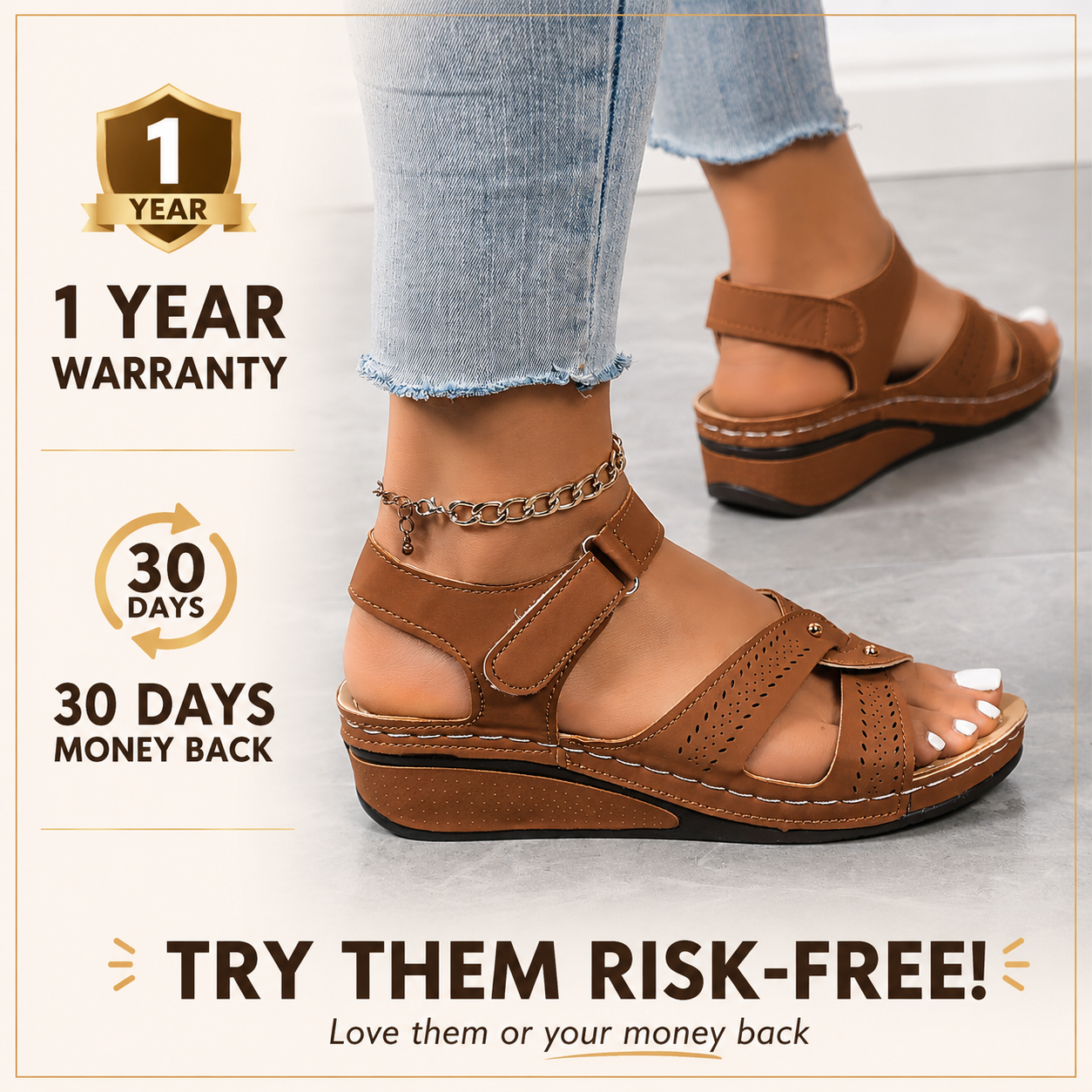 Orthopedic Wedge Sandals – All-Day Comfort, Arch Support & Adjustable Fit