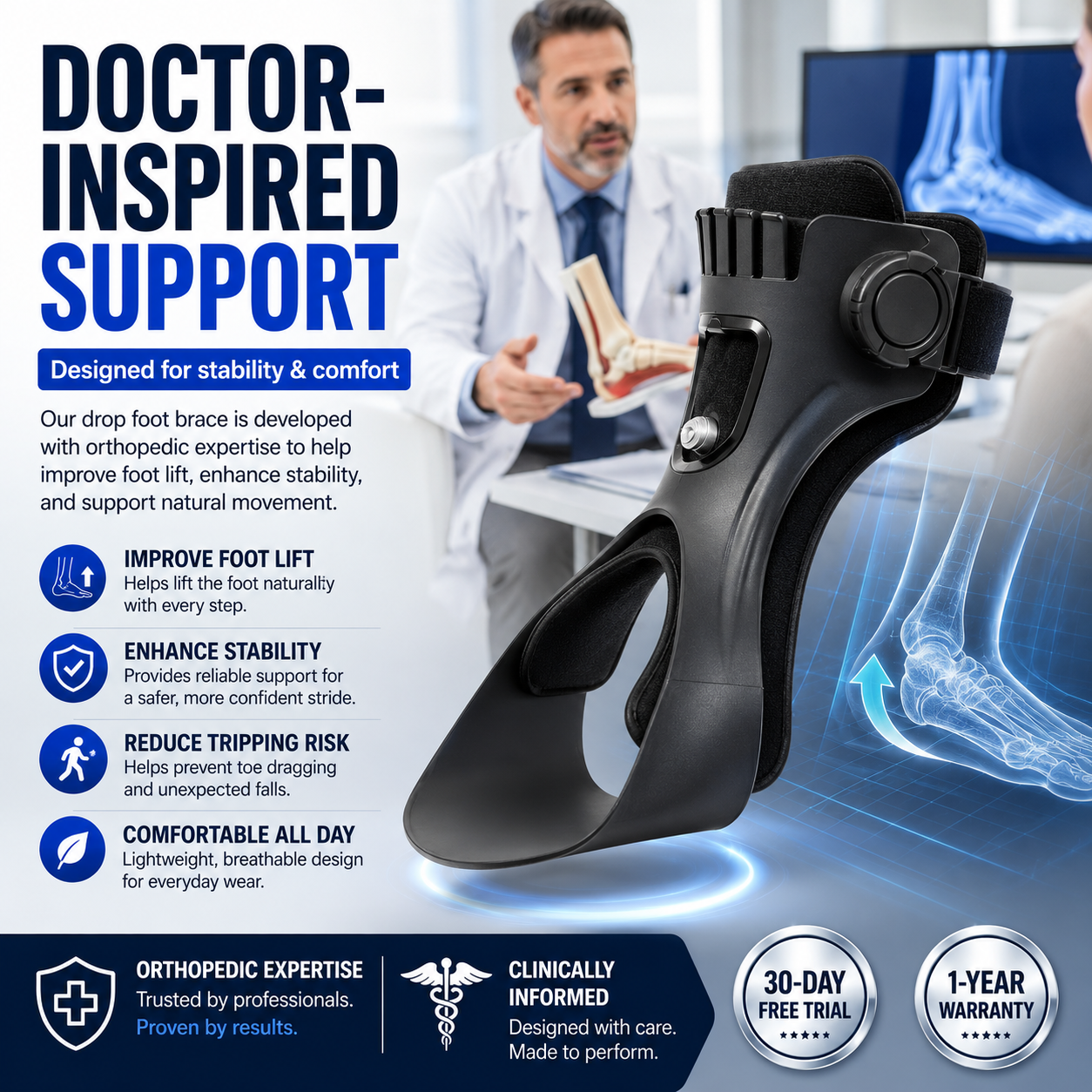 Drop Foot Support AFO Brace with Inflatable Airbag