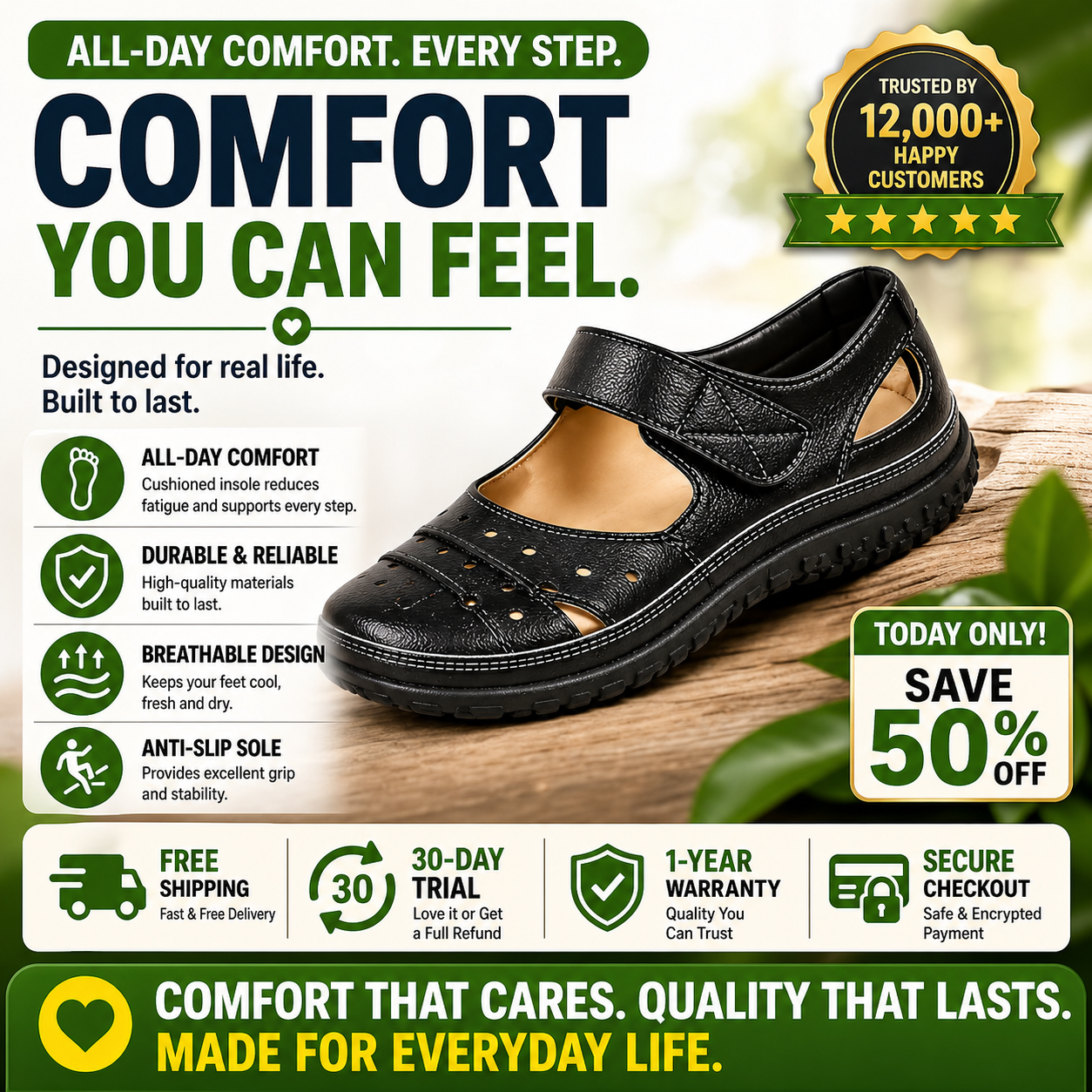 Women's Orthopedic Breathable Leather Walking Shoes with Velcro Strap
